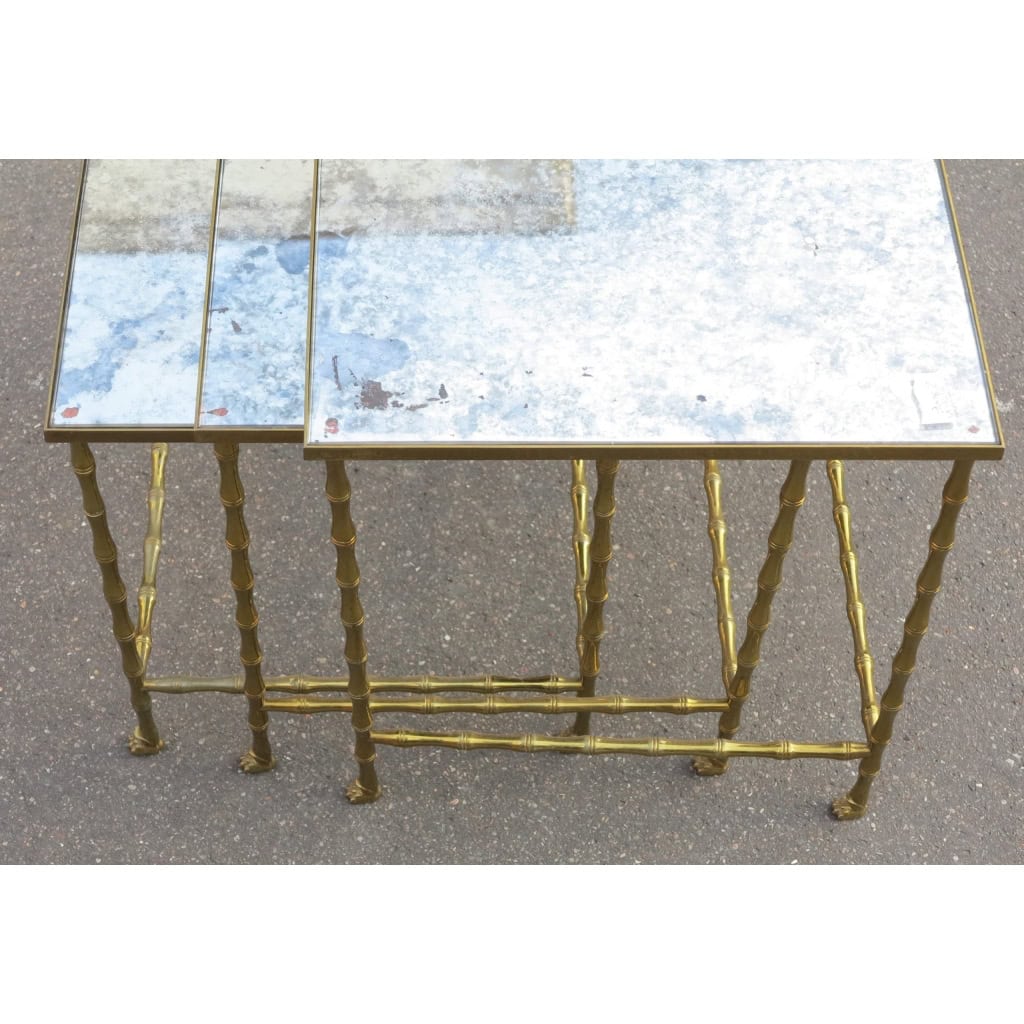 1950/70 Série de 3 Tables Gigognes Modèle Bambou avec Pieds Maison Baguès 5