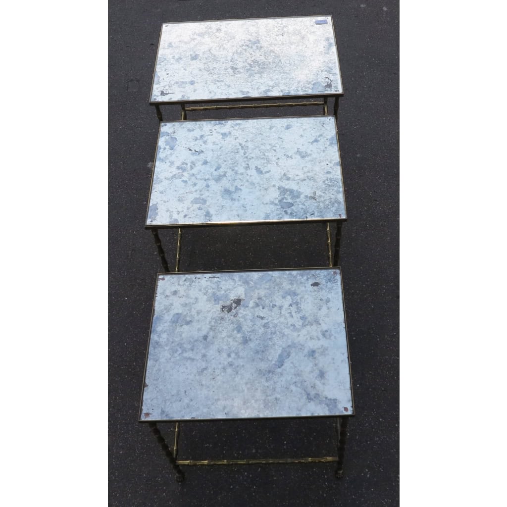 1950/70 Série de 3 Tables Gigognes Modèle Bambou avec Pieds Maison Baguès 6