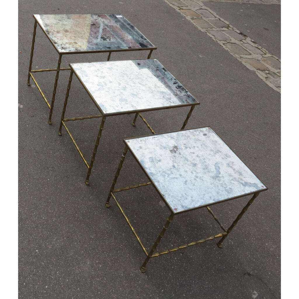 1950/70 Série de 3 Tables Gigognes Modèle Bambou avec Pieds Maison Baguès 8