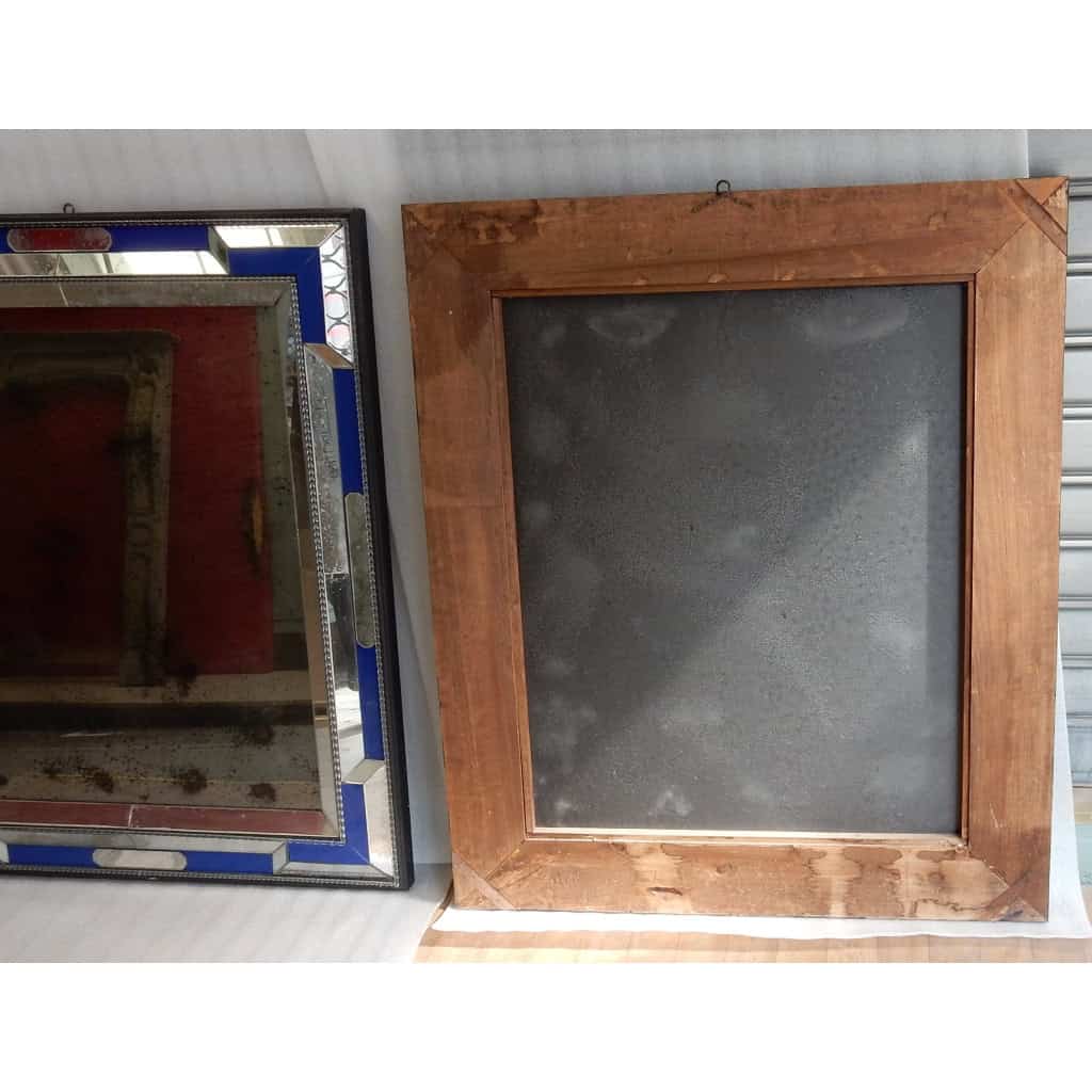 1970/80 Paire De Miroirs Venise Style Louis 14 Avec Ornements En Verre Bleu 4