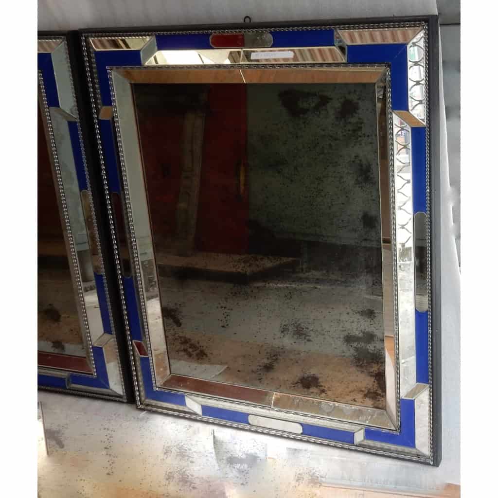 1970/80 Paire De Miroirs Venise Style Louis 14 Avec Ornements En Verre Bleu 10