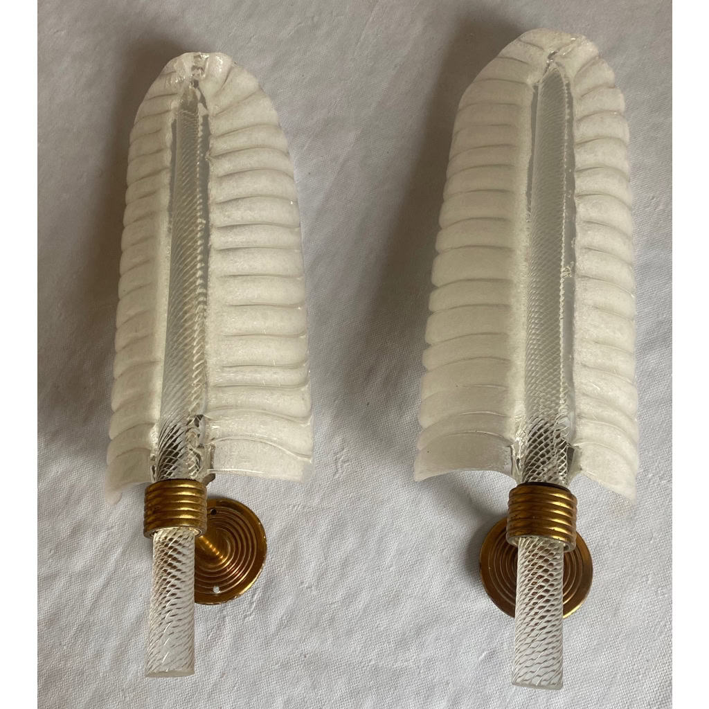 1950/70 Paire D’Appliques Style BAROVIER & TOSO Ou Véronèse Pour Arbus en Cristal de Murano | Biron |||||||||
