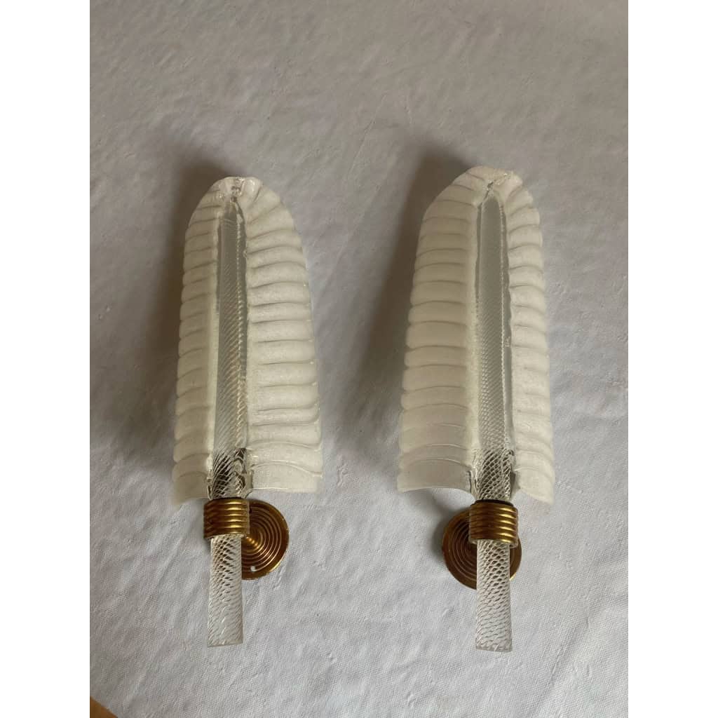 1950/70 Paire D’Appliques Style BAROVIER & TOSO Ou Véronèse Pour Arbus en Cristal de Murano | Biron 1950/70 Paire D’Appliques Style BAROVIER & TOSO Ou Véronèse Pour Arbus en Cristal de Murano