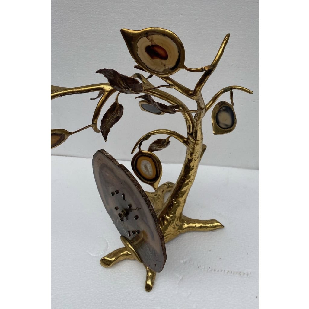 1970′ Horloge Éclairante Aux Feuilles En Agate Par FAURE, FERNANDEZ ou DUVAL BRASSEUR Pour HONORE PARIS | Biron 1970′ Horloge Éclairante Aux Feuilles En Agate Par FAURE, FERNANDEZ ou DUVAL BRASSEUR Pour HONORE PARIS