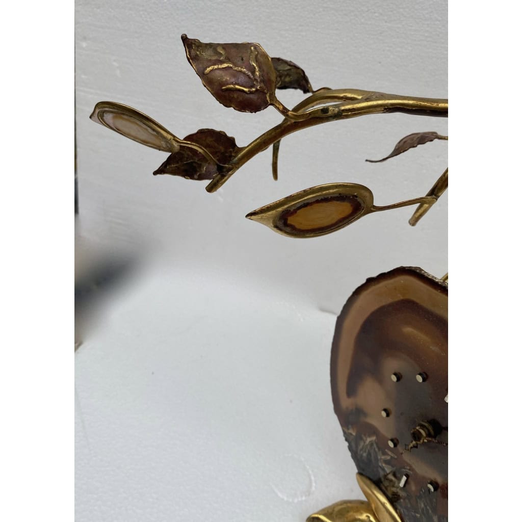 1970′ Horloge Éclairante Aux Feuilles En Agate Par FAURE, FERNANDEZ ou DUVAL BRASSEUR Pour HONORE PARIS | Biron 1970′ Horloge Éclairante Aux Feuilles En Agate Par FAURE, FERNANDEZ ou DUVAL BRASSEUR Pour HONORE PARIS