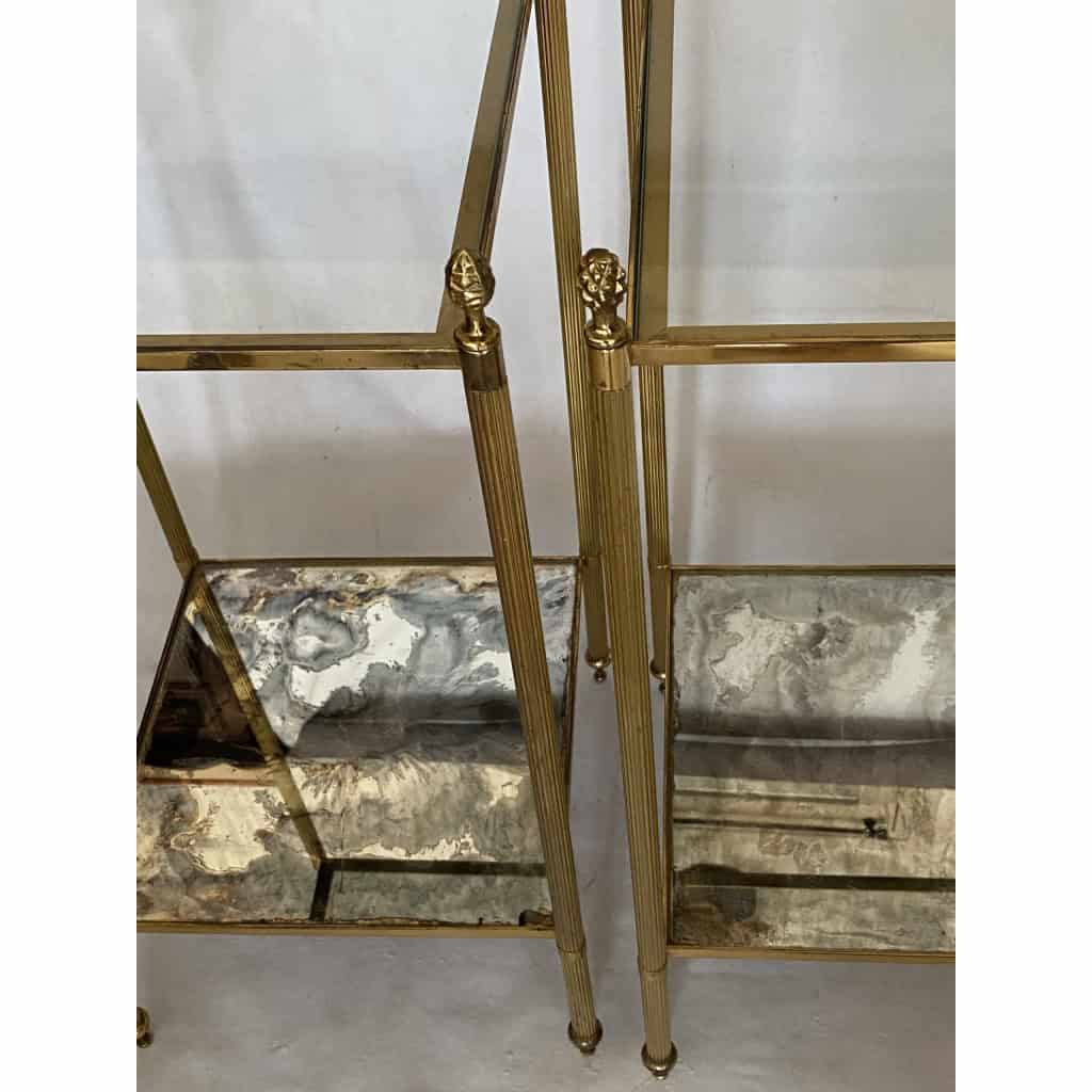 1970′ Paire de Bouts de Canapé Carrés Maison Baguès Plateaux Miroirs Oxydés Argentés | Biron 1970′ Paire de Bouts de Canapé Carrés Maison Baguès Plateaux Miroirs Oxydés Argentés