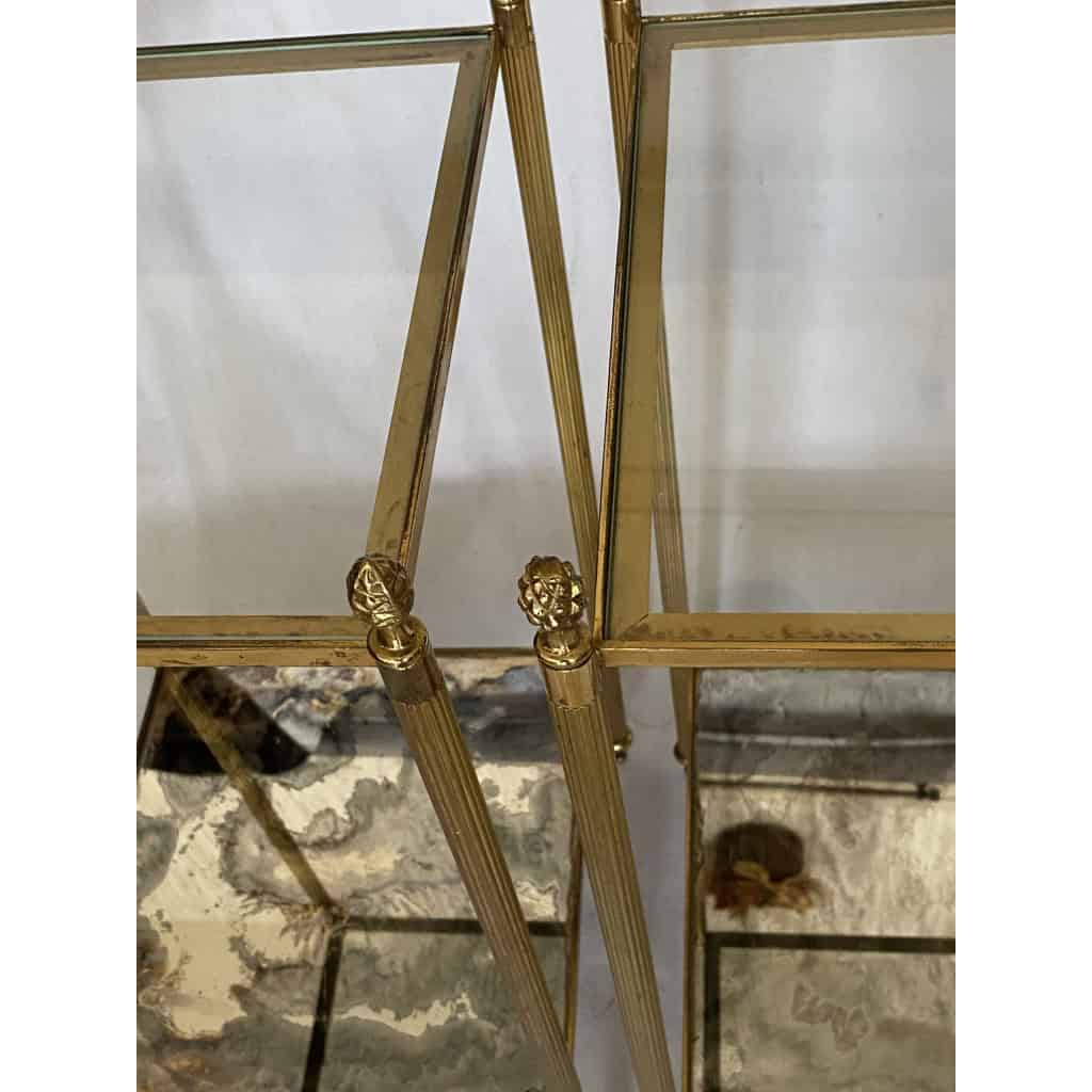 1970′ Paire de Bouts de Canapé Carrés Maison Baguès Plateaux Miroirs Oxydés Argentés | Biron 1970′ Paire de Bouts de Canapé Carrés Maison Baguès Plateaux Miroirs Oxydés Argentés