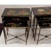 1970′ Paire de Séries de 3 Tables Gigognes Style Maison Baguès Décor Bambou en Bronze Doré Plateaux Laque de Chine Noire Décor de Fleurs Avec Oiseaux | Biron 1970' Paire de Séries de 3 Tables Gigognes Style Maison Baguès Décor Bambou en Bronze Doré Plateaux Laque de Chine Noire Décor de Fleurs Avec Oiseaux