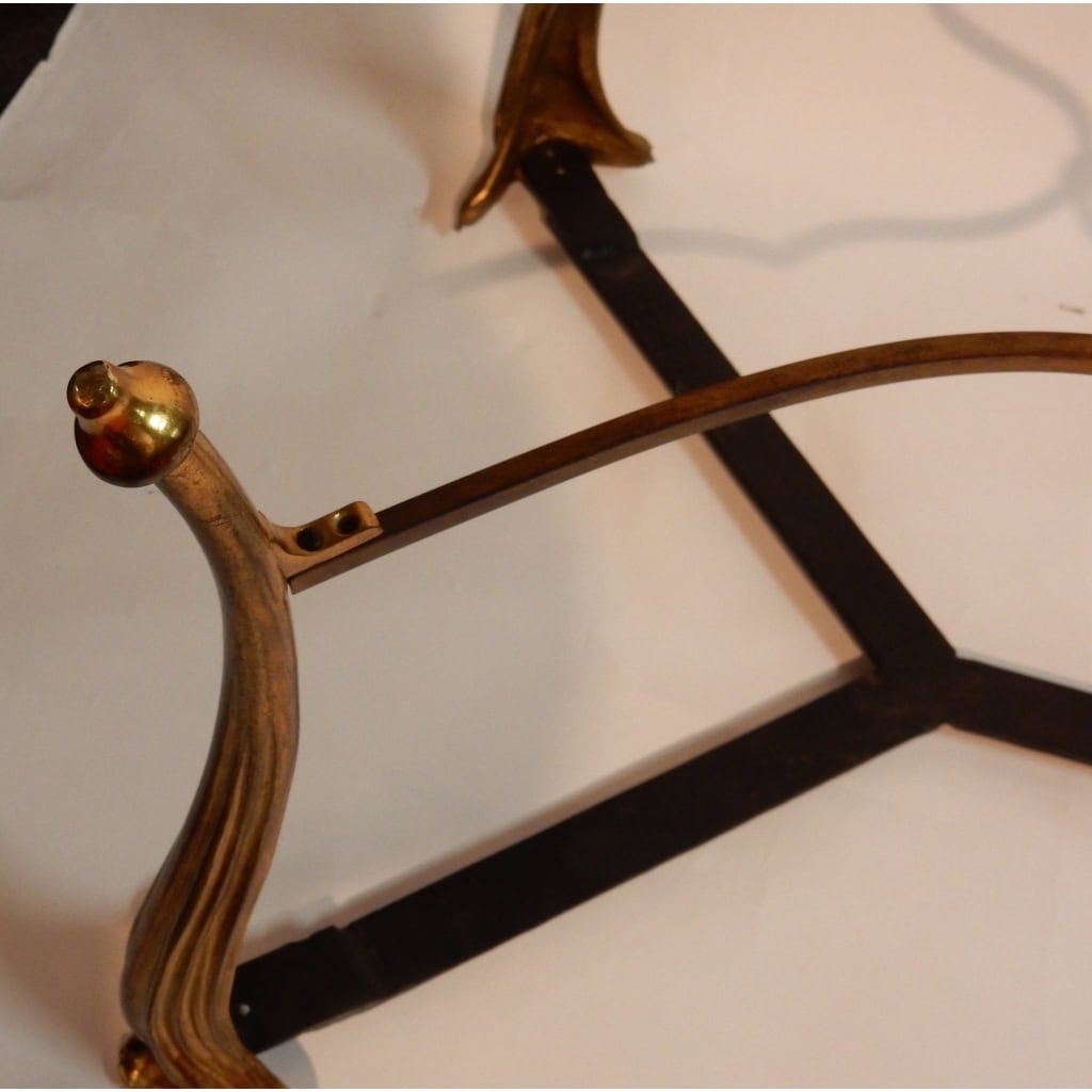 1940/50 Table Basse Plateau Laque de Chine Maison Baguès en Bronze