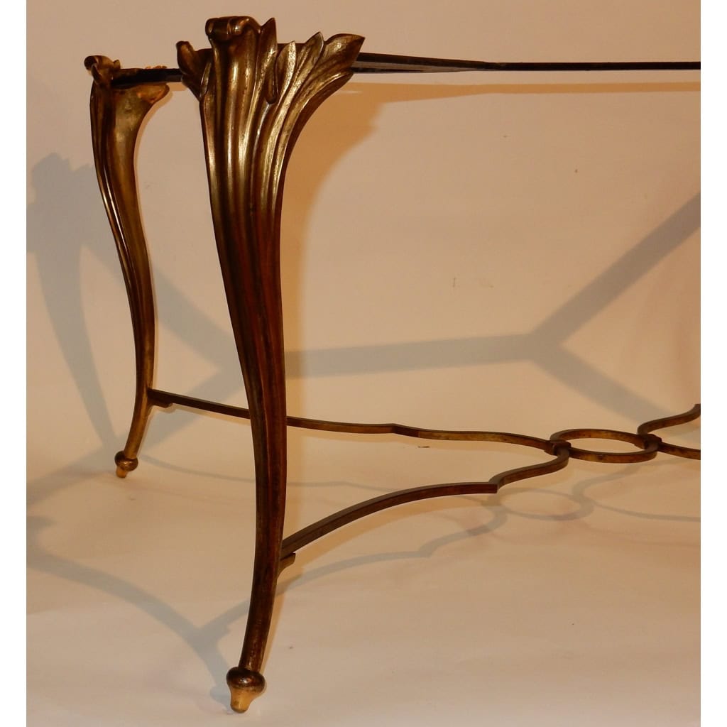 1940/50 Table Basse Plateau Laque de Chine Maison Baguès en Bronze