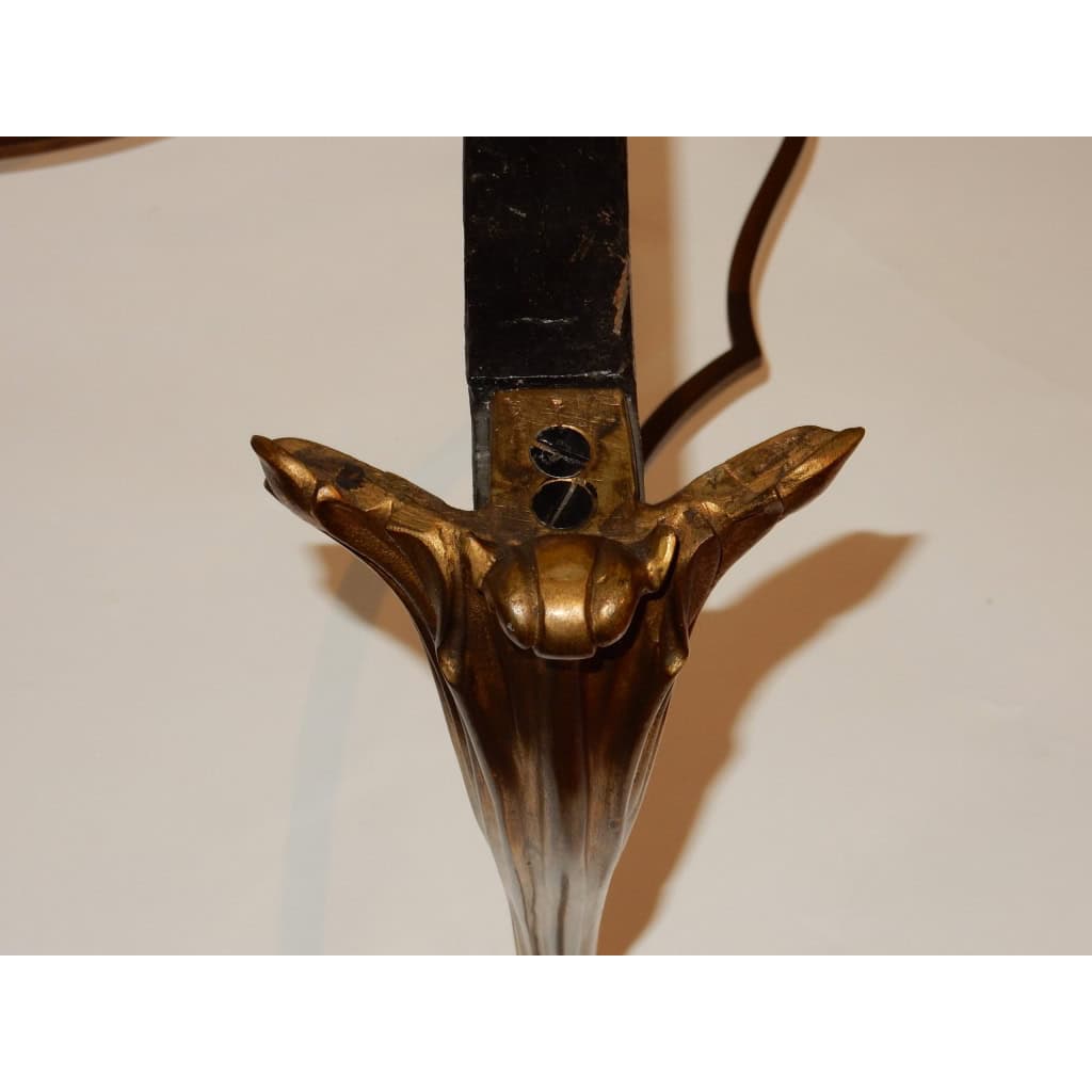 1940/50 Table Basse Plateau Laque de Chine Maison Baguès en Bronze