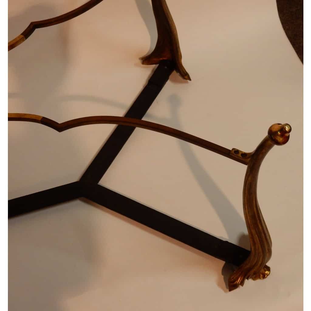 1940/50 Table Basse Plateau Laque de Chine Maison Baguès en Bronze