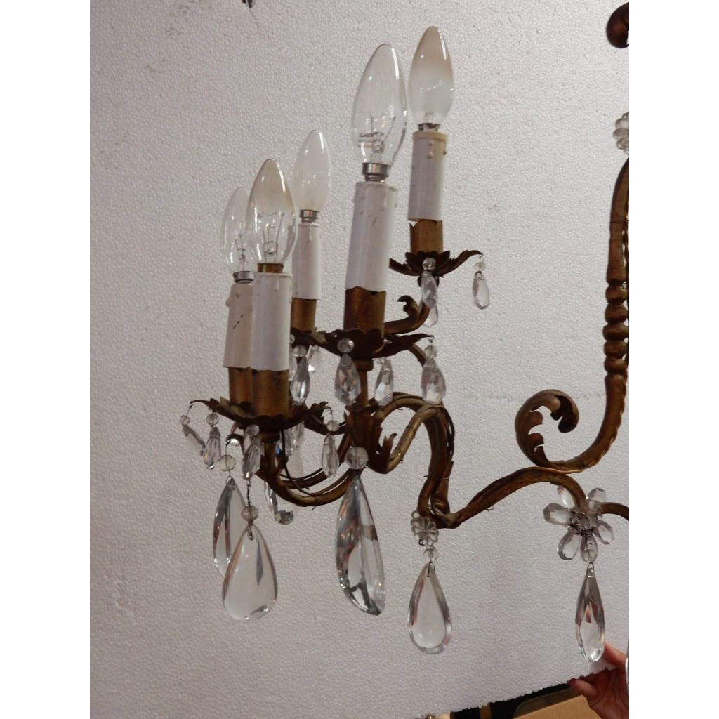 1950/70′ Lustre En Métal Doré 10 Ampoules Décor De Fleurs Style Maison Baguès | Biron 1950/70′ Lustre En Métal Doré 10 Ampoules Décor De Fleurs Style Maison Baguès