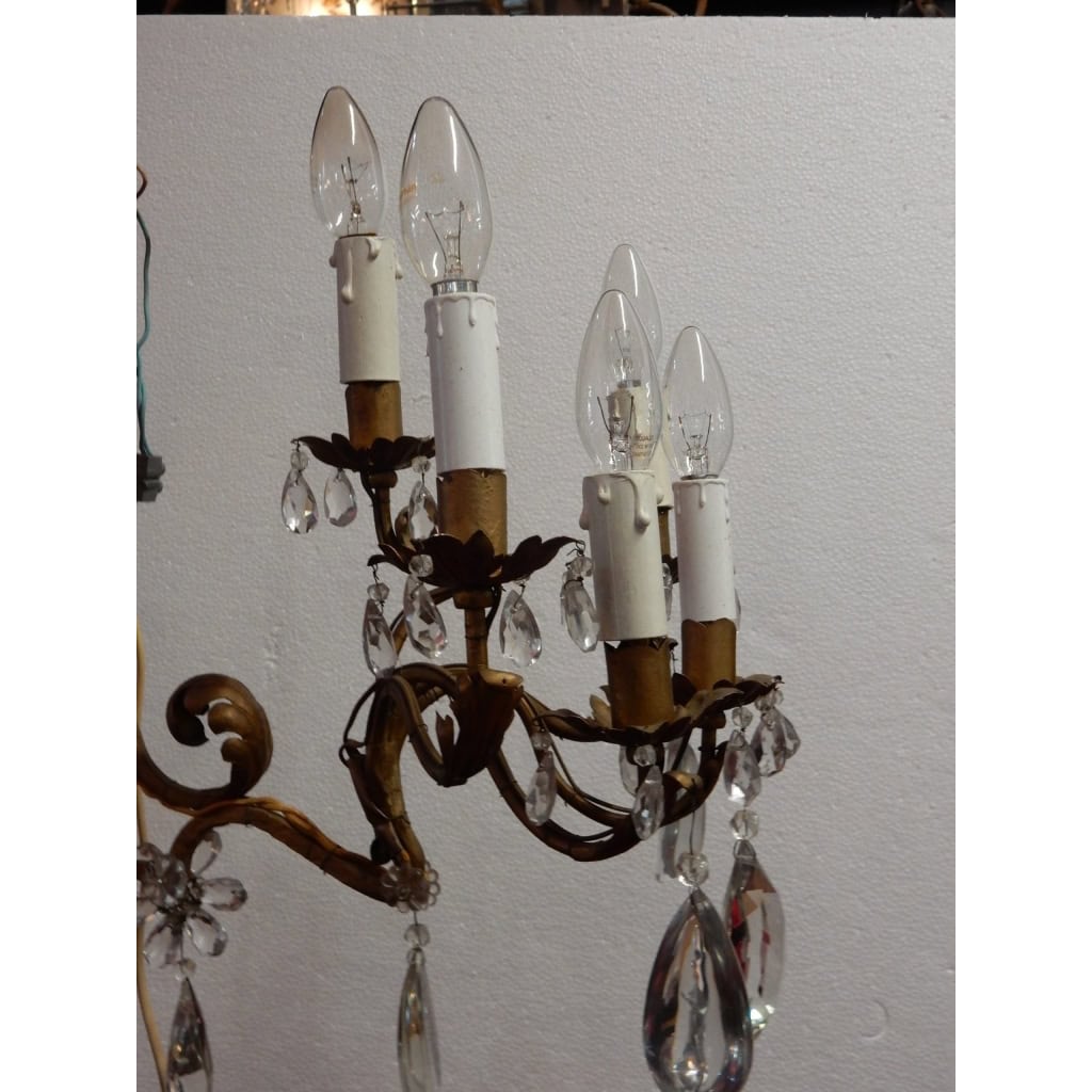 1950/70′ Lustre En Métal Doré 10 Ampoules Décor De Fleurs Style Maison Baguès | Biron 1950/70′ Lustre En Métal Doré 10 Ampoules Décor De Fleurs Style Maison Baguès