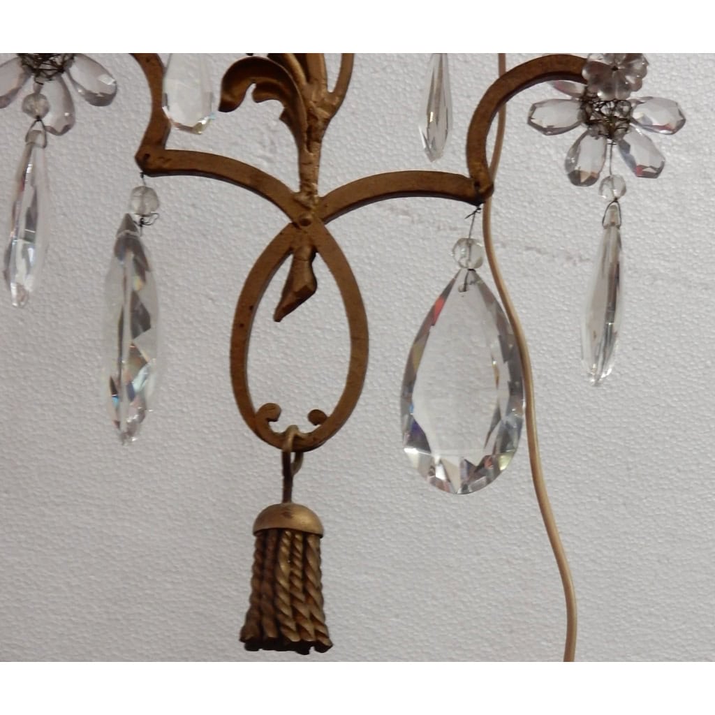 1950/70′ Lustre En Métal Doré 10 Ampoules Décor De Fleurs Style Maison Baguès | Biron 1950/70′ Lustre En Métal Doré 10 Ampoules Décor De Fleurs Style Maison Baguès