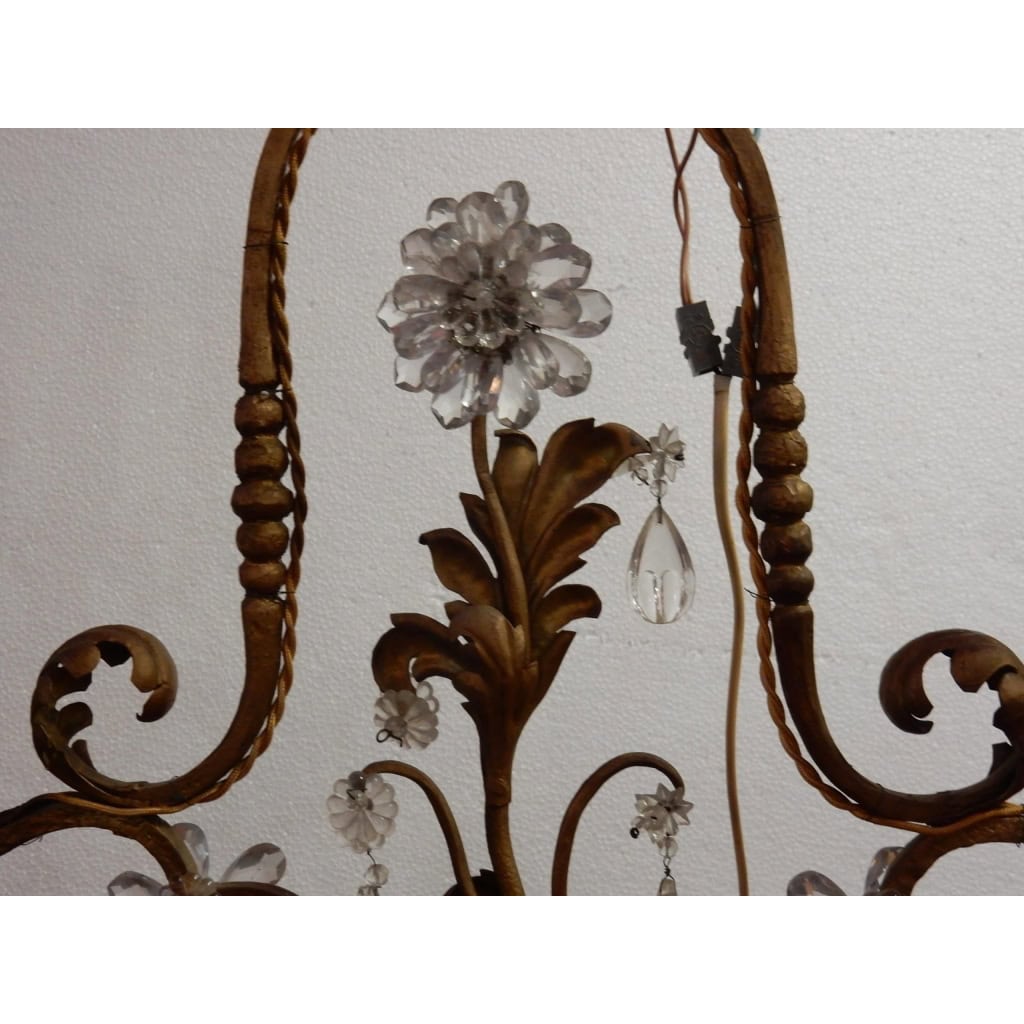 1950/70′ Lustre En Métal Doré 10 Ampoules Décor De Fleurs Style Maison Baguès | Biron 1950/70′ Lustre En Métal Doré 10 Ampoules Décor De Fleurs Style Maison Baguès