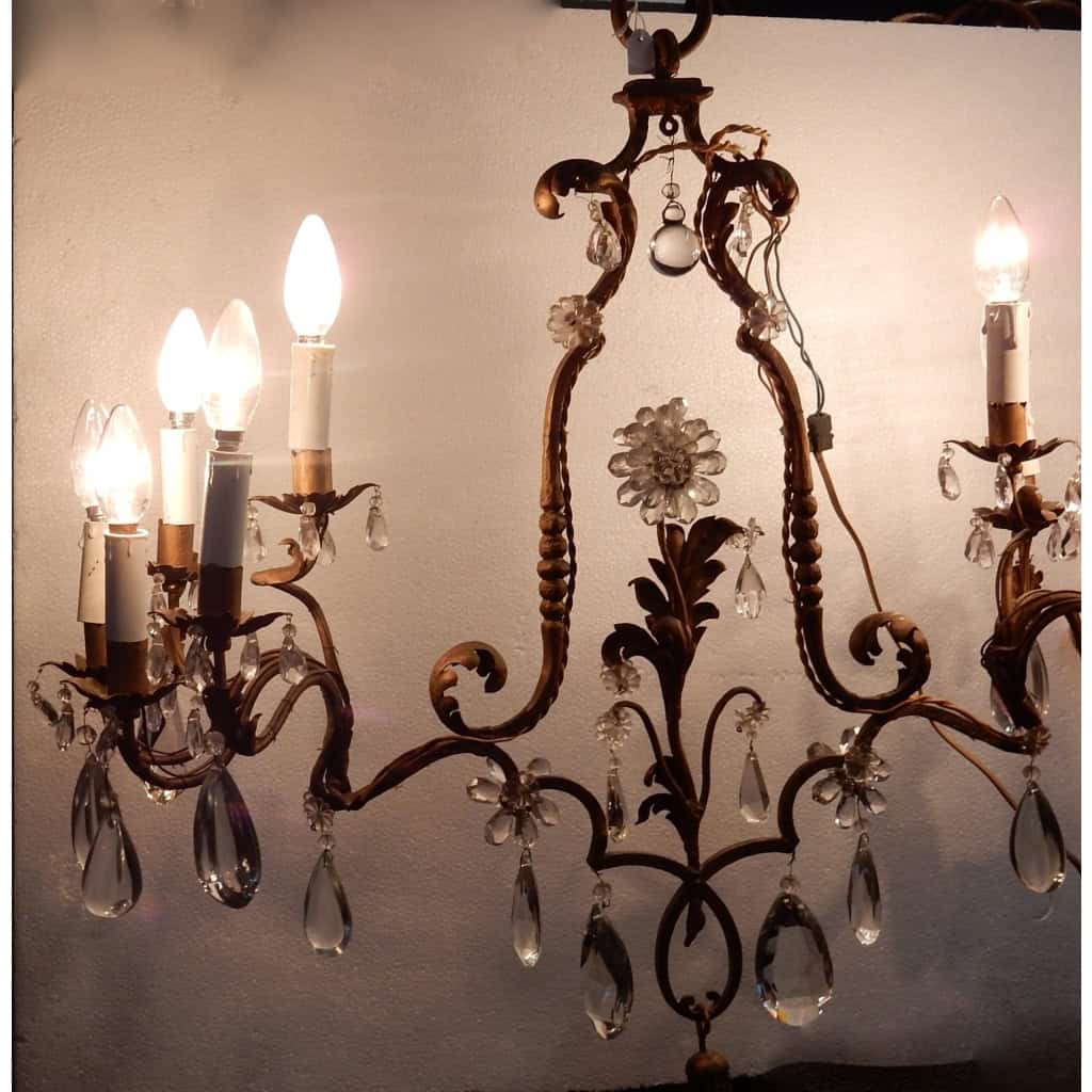 1950/70′ Lustre En Métal Doré 10 Ampoules Décor De Fleurs Style Maison Baguès | Biron 1950/70′ Lustre En Métal Doré 10 Ampoules Décor De Fleurs Style Maison Baguès