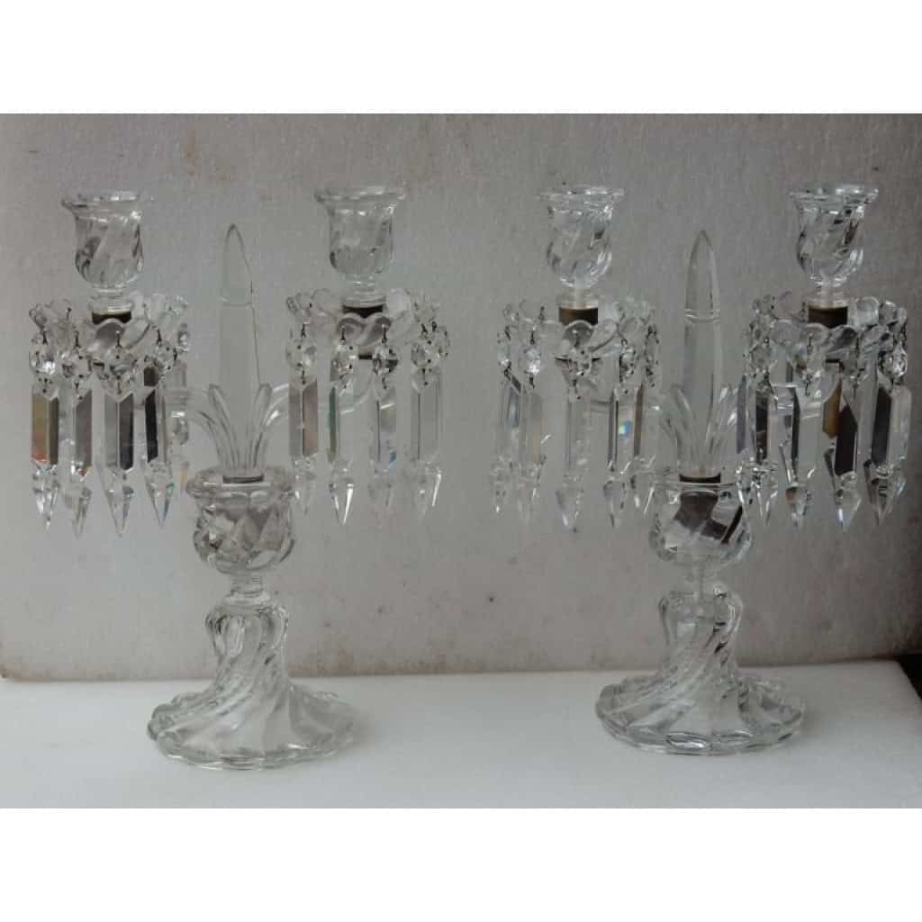 1950′ Paire de Chandeliers Baccarat Modèle Tors Signée | Biron 1950′ Paire de Chandeliers Baccarat Modèle Tors Signée