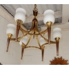 1920/50′ Paire De Lustres Bronze et Laiton Avec Flèche Style Arbus Par Maison Jansen 6 Ampoules