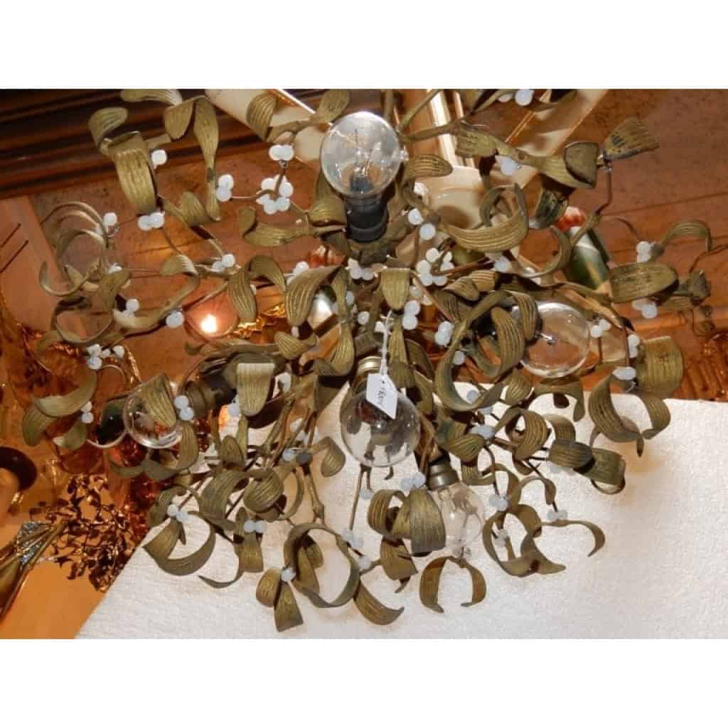 1900′ Lustre Boule de Gui en Bronze Art Nouveau à 5 Lampes | Biron 1900′ Lustre Boule de Gui en Bronze Art Nouveau à 5 Lampes