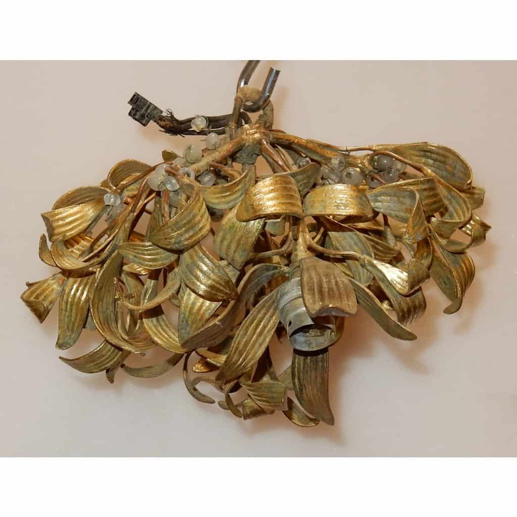 1900′ Lustre Boule de Gui en Bronze Art Nouveau a 3 Lampes | Biron |||||||||