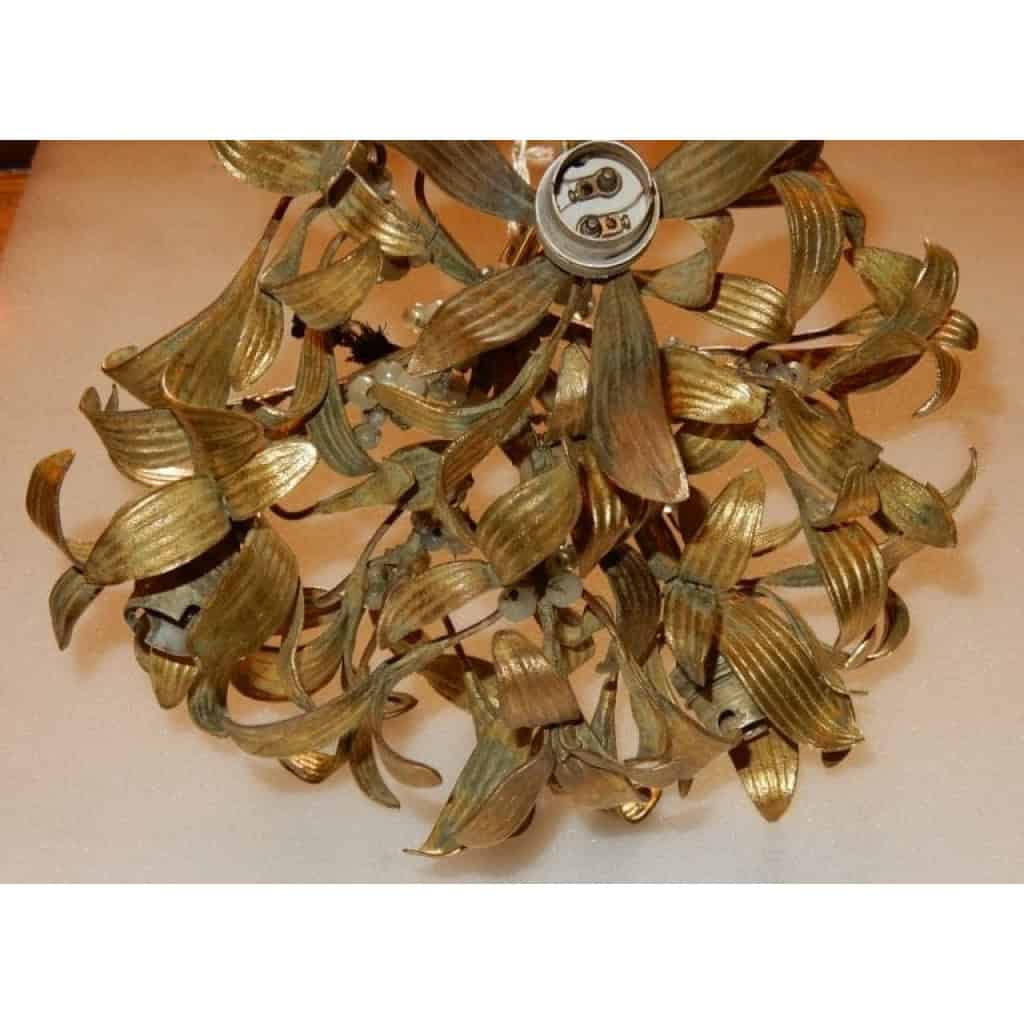 1900′ Lustre Boule de Gui en Bronze Art Nouveau a 3 Lampes | Biron 1900′ Lustre Boule de Gui en Bronze Art Nouveau a 3 Lampes