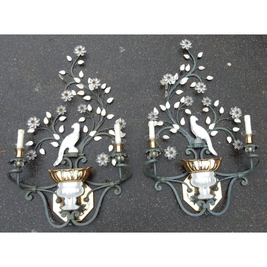 1970′ Paire d’Appliques Banci à la Perruche Style Maison Baguès