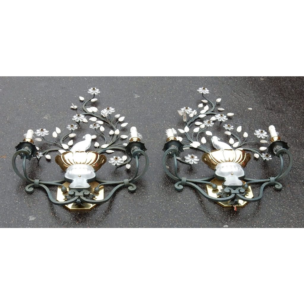 1970′ Paire d’Appliques Banci à la Perruche Style Maison Baguès