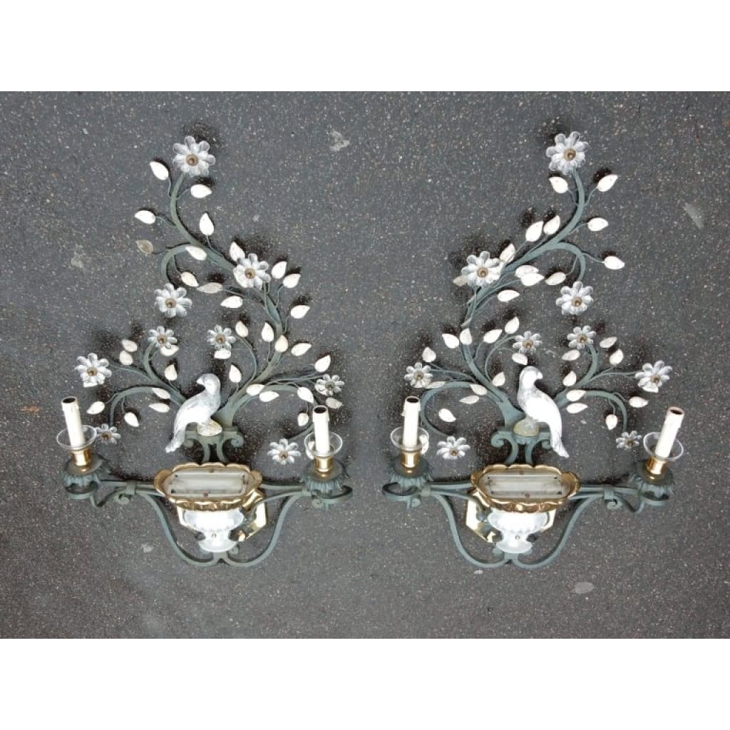 1970′ Paire d’Appliques Banci à la Perruche Style Maison Baguès
