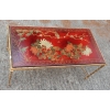 1950/70′ Table Basse Bronze Décor Palmier, Plateau Laque de Chine Rouge Style Maison Baguès | Biron |||||||