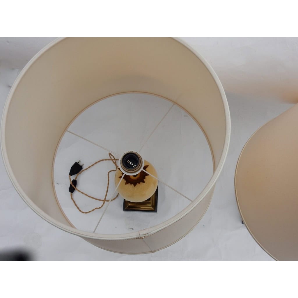 1950/70 Paire de Lampes en Marbre Noir et Oeuf d’Autruche Maison Jansen | Biron 1950/70 Paire de Lampes en Marbre Noir et Oeuf d’Autruche Maison Jansen