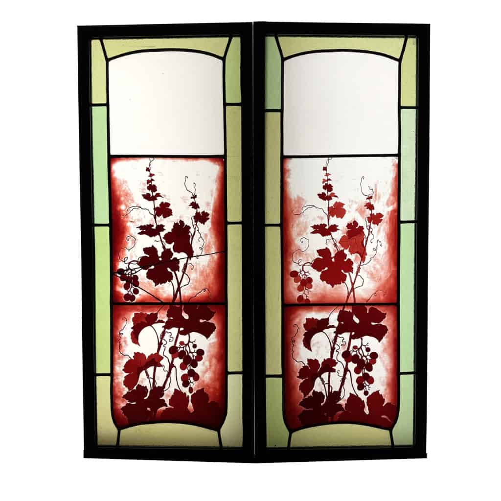 Paire de vitraux aux vignes (2) (115 x 92 cm) | Biron ||