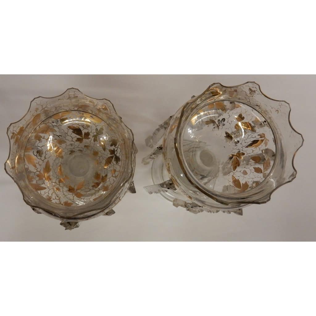 1880′ Paire de Porte Ananas Baccarat Décor à l’Or | Biron 1880′ Paire de Porte Ananas Baccarat Décor à l’Or