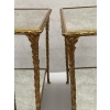 1970′ Paire De Bouts De Canapé Maison Charles , Jansen Ou Baguès Décor Palmier en Bronze Doré avec Plateaux Miroirs Vieillis