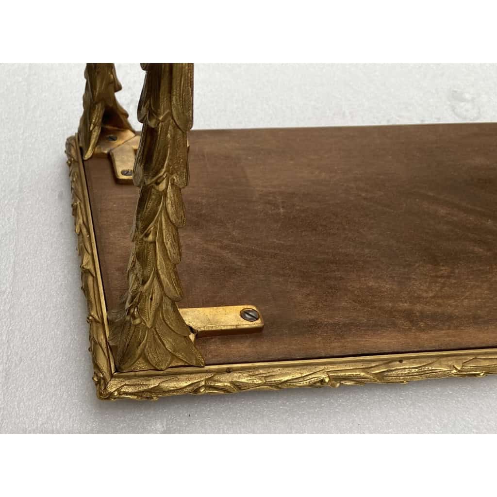 1970′ Paire De Bouts De Canapé Maison Charles , Jansen Ou Baguès Décor Palmier en Bronze Doré avec Plateaux Miroirs Vieillis