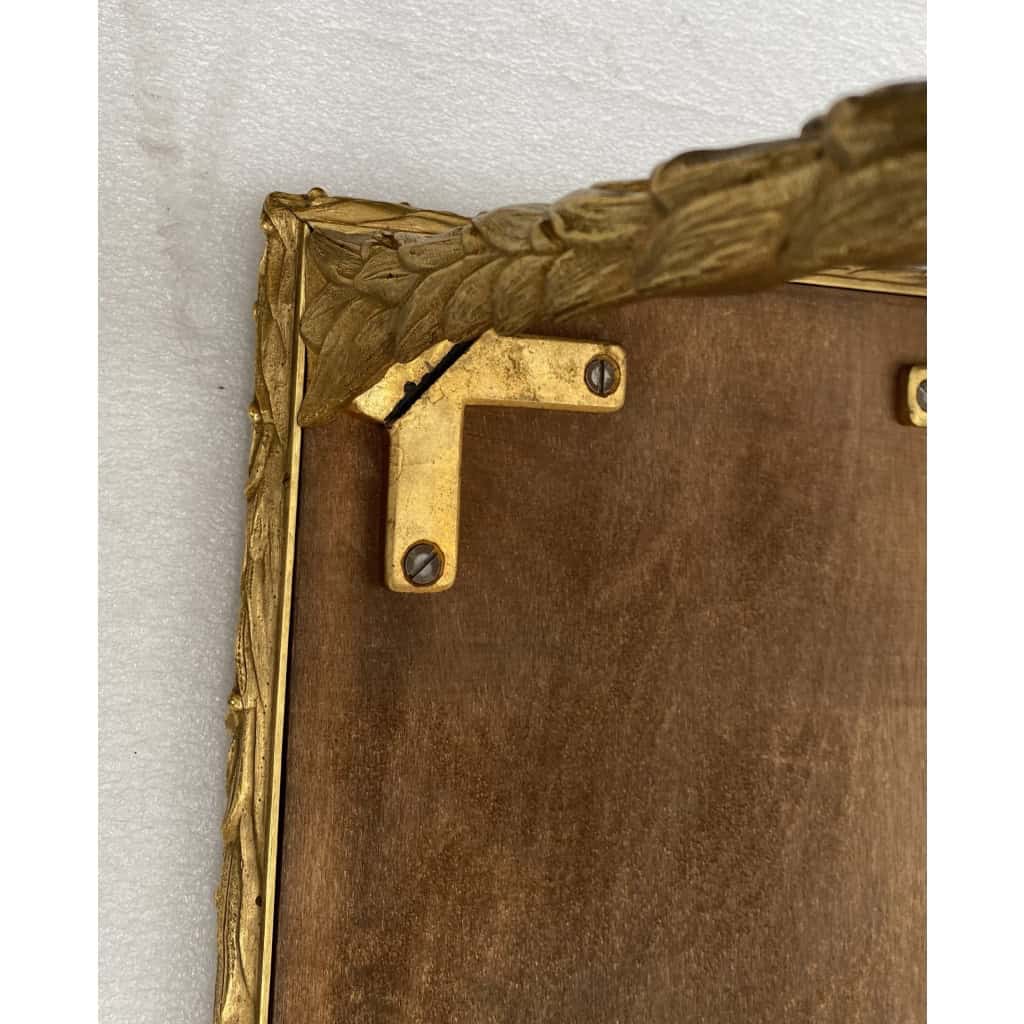 1970′ Paire De Bouts De Canapé Maison Charles , Jansen Ou Baguès Décor Palmier en Bronze Doré avec Plateaux Miroirs Vieillis