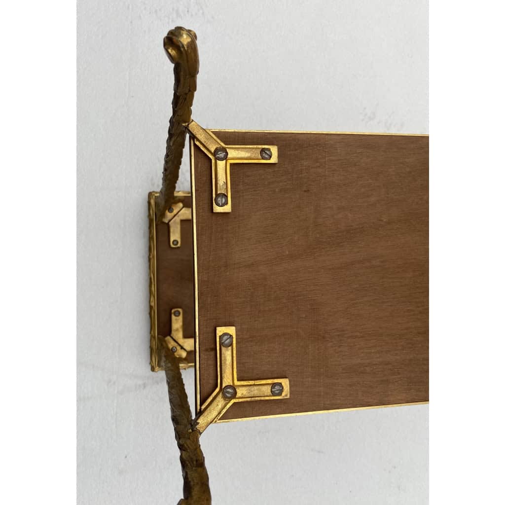 1970′ Paire De Bouts De Canapé Maison Charles , Jansen Ou Baguès Décor Palmier en Bronze Doré avec Plateaux Miroirs Vieillis