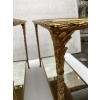 1970′ Paire De Bouts De Canapé Maison Charles , Jansen Ou Baguès Décor Palmier en Bronze Doré avec Plateaux Miroirs Vieillis