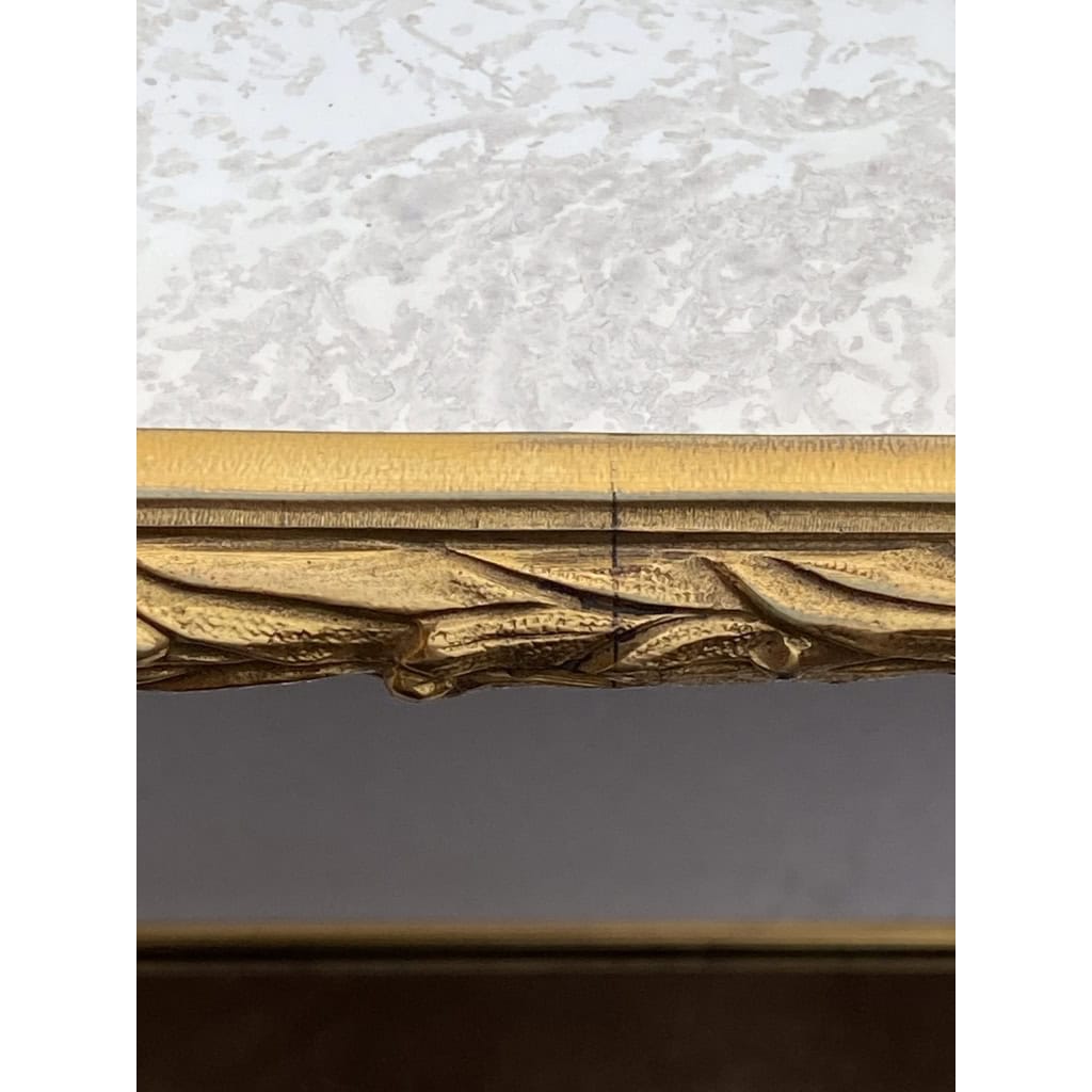 1970′ Paire De Bouts De Canapé Maison Charles , Jansen Ou Baguès Décor Palmier en Bronze Doré avec Plateaux Miroirs Vieillis