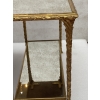 1970′ Paire De Bouts De Canapé Maison Charles , Jansen Ou Baguès Décor Palmier en Bronze Doré avec Plateaux Miroirs Vieillis