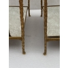 1970′ Paire De Bouts De Canapé Maison Charles , Jansen Ou Baguès Décor Palmier en Bronze Doré avec Plateaux Miroirs Vieillis