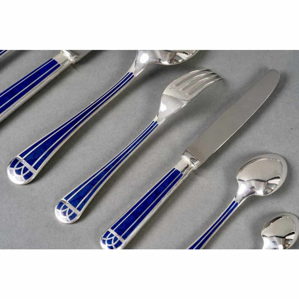 Ménagère « Talisman » métal argenté & laque de Chine bleue de CHRISTOFLE – 85 Pièces | Biron Ménagère "Talisman" métal argenté & laque de Chine bleue de CHRISTOFLE - 85 Pièces