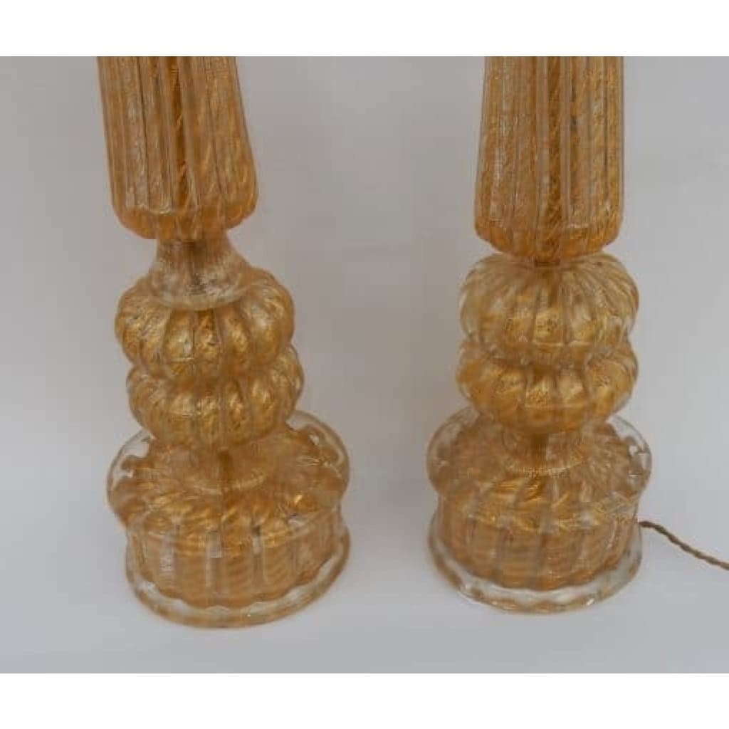1950/70 Paire de Lampes Barovier & Toso Avec Paillons d’Or Fût Conique | Biron 1950/70 Paire de Lampes Barovier & Toso Avec Paillons d’Or Fût Conique