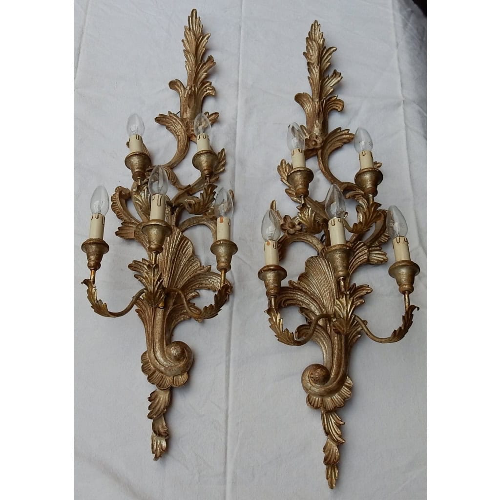 1950/70′ Paire d’Appliques Bois Argenté Style LXV | Biron ||||||||