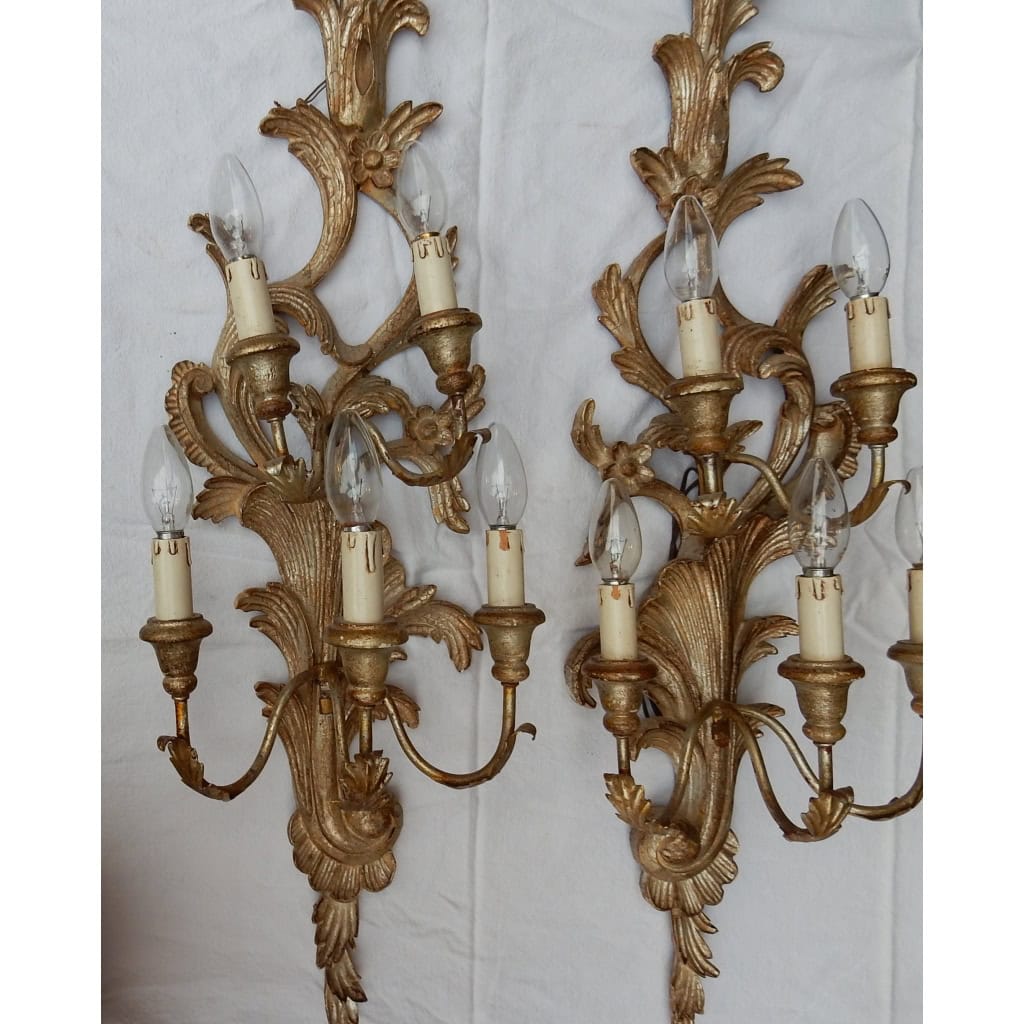 1950/70′ Paire d’Appliques Bois Argenté Style LXV | Biron 1950/70′ Paire d’Appliques Bois Argenté Style LXV