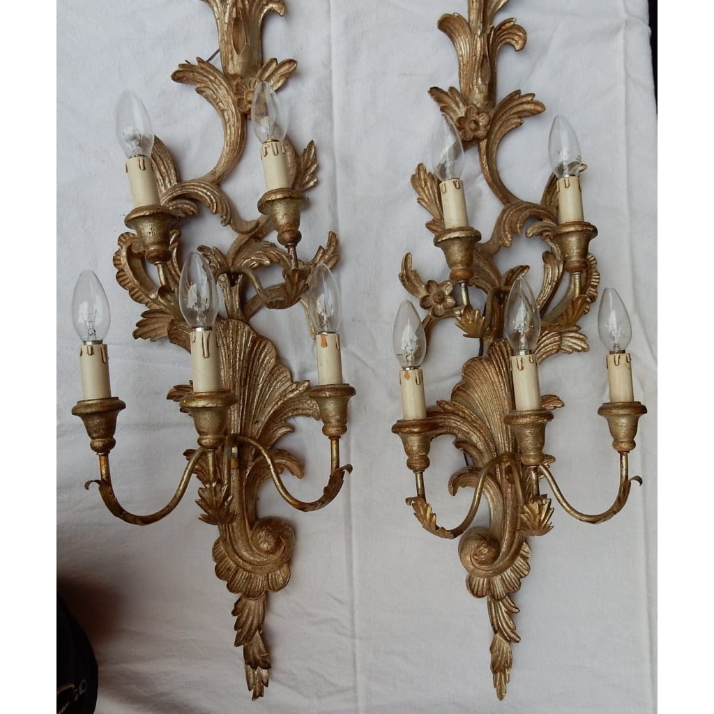 1950/70′ Paire d’Appliques Bois Argenté Style LXV | Biron 1950/70′ Paire d’Appliques Bois Argenté Style LXV