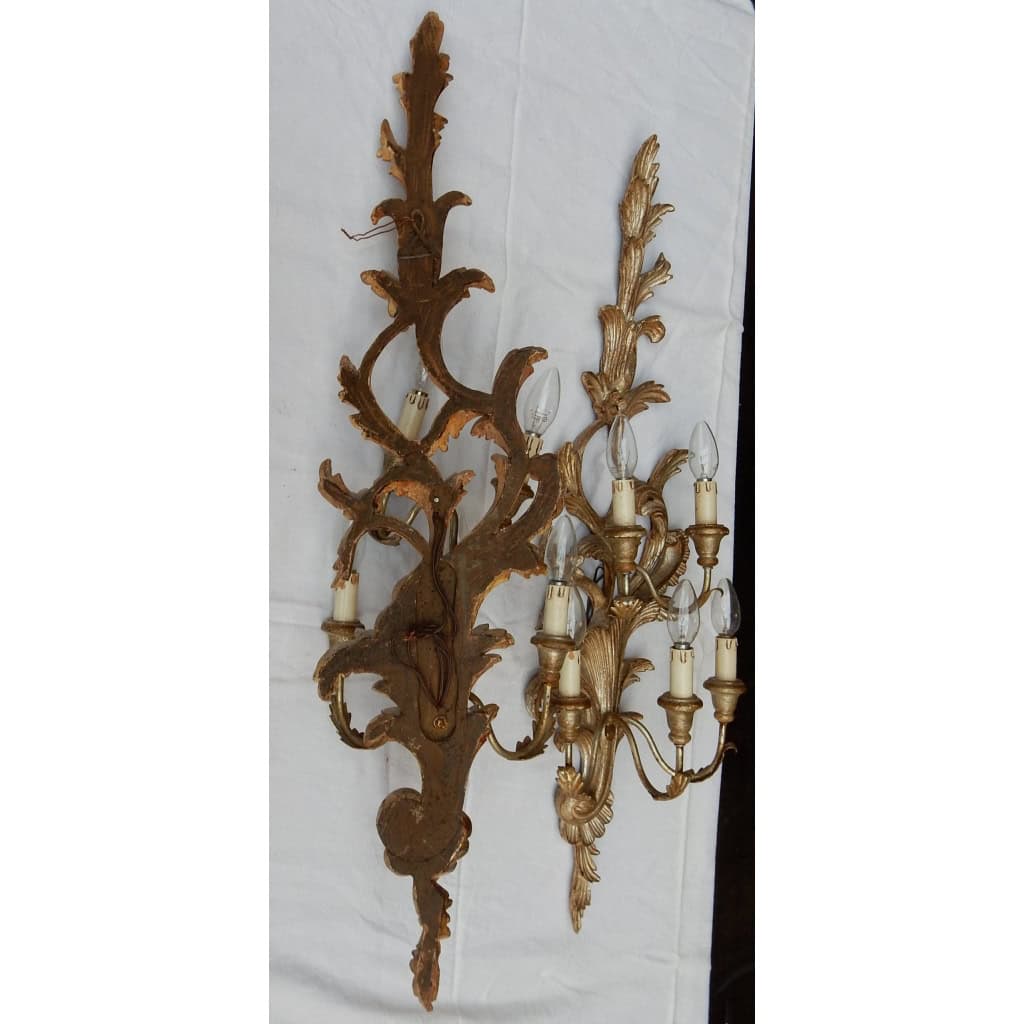1950/70′ Paire d’Appliques Bois Argenté Style LXV | Biron 1950/70′ Paire d’Appliques Bois Argenté Style LXV
