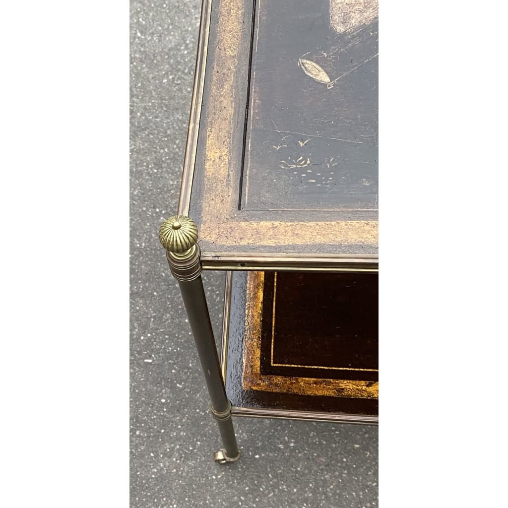 1950′ Table Maison Jansen En Bronze Patiné Avec Plateaux Laque de Chine Coromandel | Biron 1950′ Table Maison Jansen En Bronze Patiné Avec Plateaux Laque de Chine Coromandel