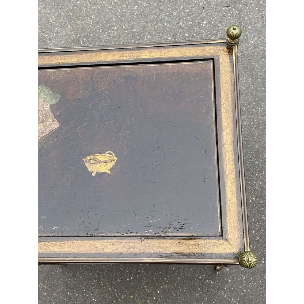 1950′ Table Maison Jansen En Bronze Patiné Avec Plateaux Laque de Chine Coromandel | Biron 1950′ Table Maison Jansen En Bronze Patiné Avec Plateaux Laque de Chine Coromandel