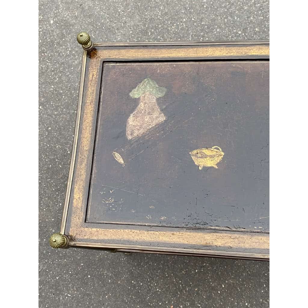 1950′ Table Maison Jansen En Bronze Patiné Avec Plateaux Laque de Chine Coromandel | Biron 1950′ Table Maison Jansen En Bronze Patiné Avec Plateaux Laque de Chine Coromandel